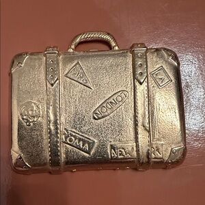 Vtg Gold-tone Suitcase World Travelor Charm Brooch